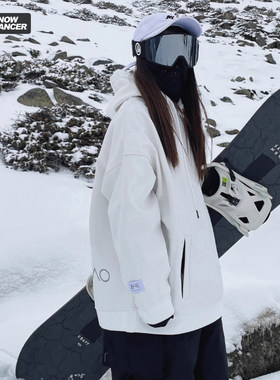 雪否 白色单板滑雪防水over size宽松加绒 透气男女室内滑雪卫衣