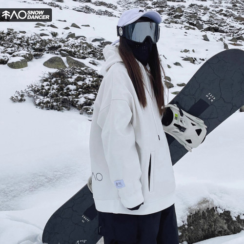 雪否 白色单板滑雪防水over size宽松加绒 透气男女室内滑雪卫衣