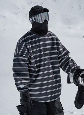 雪否 黑条纹单板滑雪防水over size宽松加绒透气男女室内滑雪卫衣
