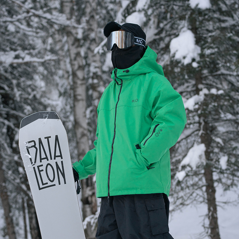 雪否 绿色加绒防水防风耐磨滑雪套装潮款oversize雪裤单板滑雪服
