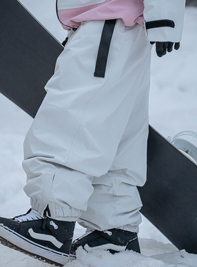 雪否 纯色单板滑雪裤腰带加绒防水防风潮宽松版oversize平价雪裤