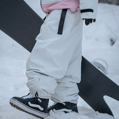 雪否 纯色单板滑雪裤腰带加绒防水防风潮宽松版oversize平价雪裤