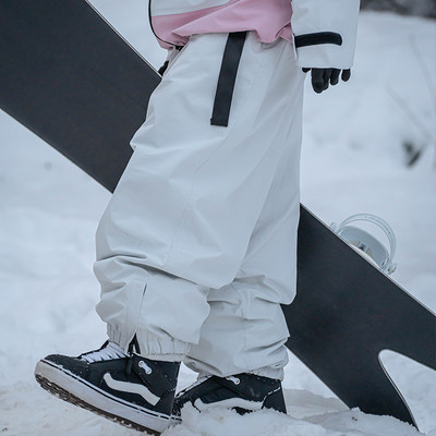 雪否纯色单板滑雪裤腰带加绒防水防风潮宽松版oversize平价雪裤