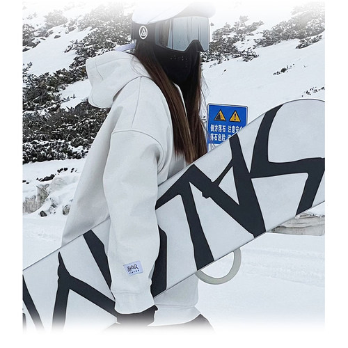 雪否 白色单板滑雪防水over size宽松加绒 透气男女室内滑雪卫衣