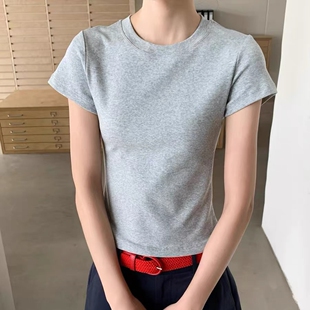 YUANXI元熙2026春夏新款韩版后背字母圆领短袖T恤女百搭纯色上衣