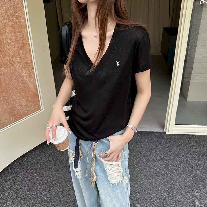短袖韩版薄款刺绣天丝女