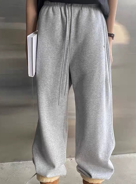 one seven2025秋冬新款高腰抽绳阔腿休闲裤女加绒卫裤束脚运动裤