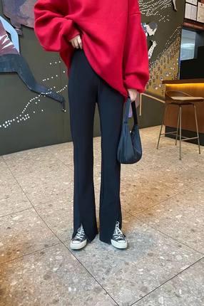 摩登197弹力西装裤2023春秋开叉裤高腰微喇宽松直筒拖地长裤3226A