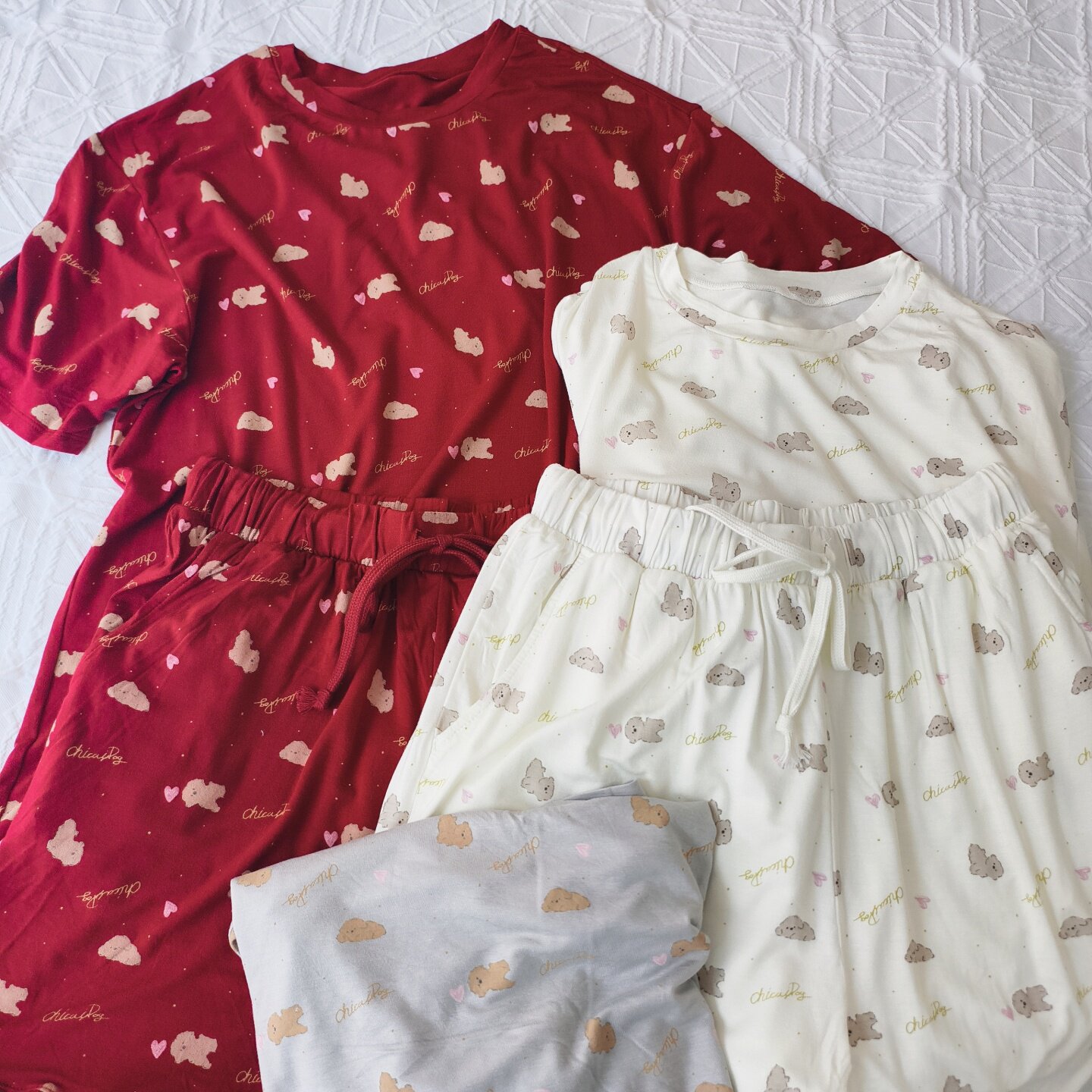 外贸tutu夏季薄款软萌比熊犬睡衣女莫代尔短袖短裤家居服套装包邮