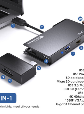Wavlink高清迷你扩展坞USB3.0转4KHDMI/1080P VGA/千兆网口分线器