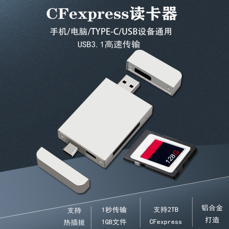 CFEXPRESS插槽CFE读卡器双接口磁吸10G高速Type-C+USB接口B型PH86