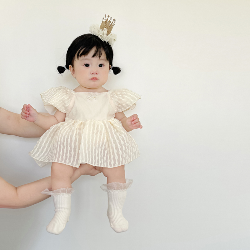 ins韩版夏装婴儿洋气飞袖公主连体哈衣裙女宝宝外出薄款包屁爬服-封面