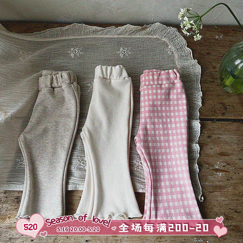 热销韩国童装春季新款婴幼儿女童波浪边时尚小喇叭松紧腰百搭休闲
