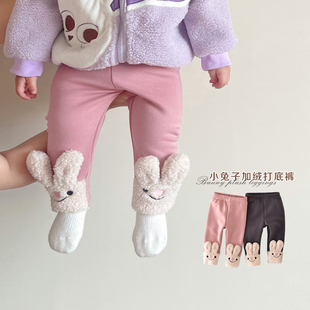 韩版 女宝宝保暖外出一体绒裤 打底裤 婴幼儿可爱小兔子加绒加厚 子