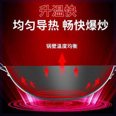 圆底凹型凹面电磁炉专用铁锅32/34cm不生锈电磁灶燃气灶通用炒锅