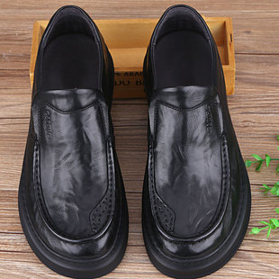 厚底真皮软底软面英伦防滑大头皮鞋 秋季 商务休闲皮鞋 男鞋 套脚 新款