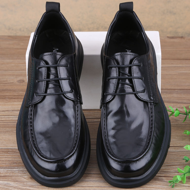 秋季新款男鞋商务休闲皮鞋厚底真皮潮鞋牛皮系带大头鞋英伦软底