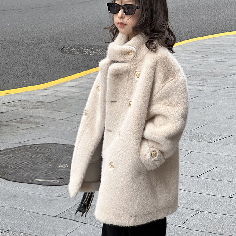 儿童皮草外套冬季2025新款女童皮毛一体仿水貂毛小女孩中长款大衣