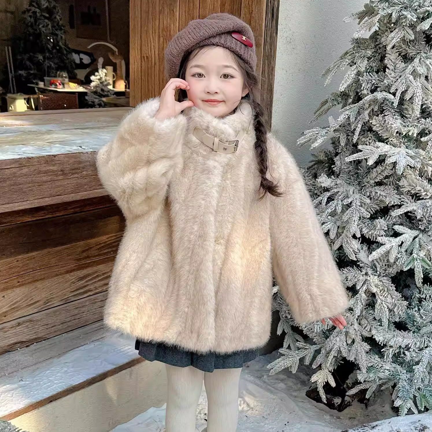 冬季新款儿童皮草外套超好看男女童仿小湖羊毛毛大衣洋气女孩棉服