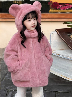 儿童加绒加厚毛毛外套连帽棉服