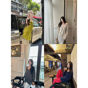 NanaByNana【维瓦尔秋季】天丝亚麻v领针织衫女春秋百搭宽松上衣