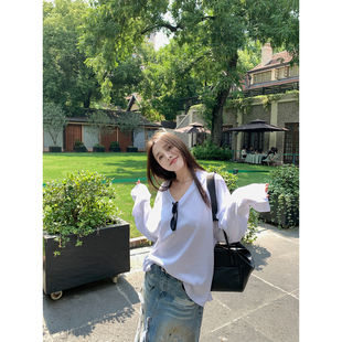 NanaByNana t恤女夏肌理感雪花宽松上衣 定格舒适区 天丝v领短袖