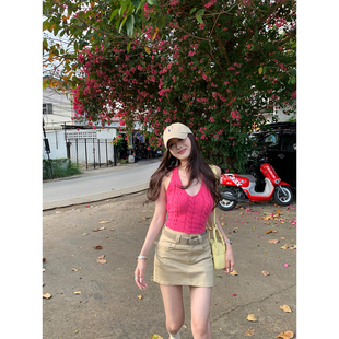 NanaByNana【6折福利】v领针织衫女春夏镂空交叉绑带绞花上衣