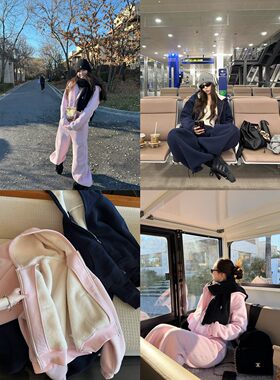 【5折粉丝福利】连帽羊羔毛卫衣套装女冬加绒卫裤两件套