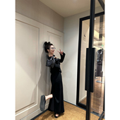 毛衣女春A字开叉半身长裙 羊毛绑带喇叭袖 NanaByNana 焦糖黑巧