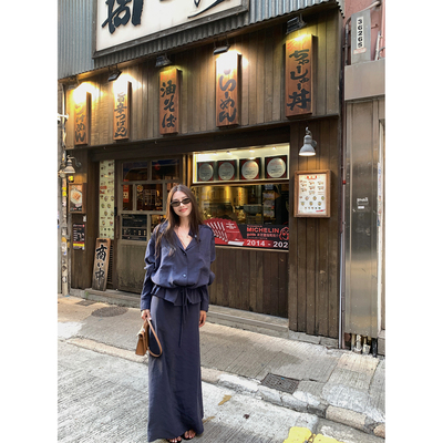NanaByNana【星夜缪斯】重工抽绳衬衫套装女春秋休闲半身裙两件套