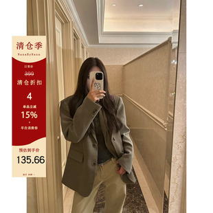 【4折粉丝福利】叠片式门襟灰色西装外套女春秋高级西服