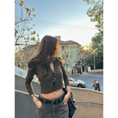 中古日记 镂空棱格纹羊毛针织开衫 女春短款 NanaByNana 修身 毛衣