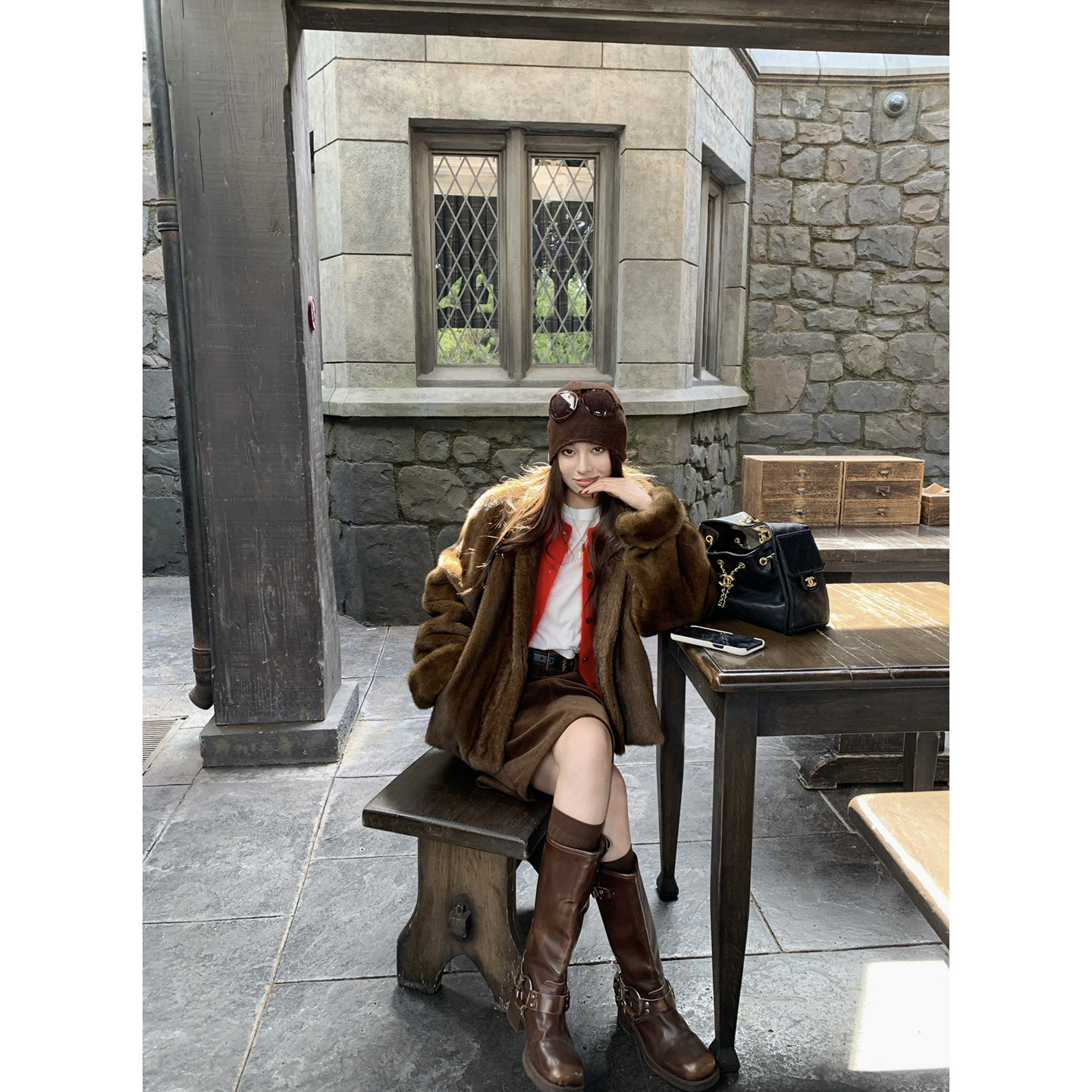 NanaByNana【经济上行期】环保紫貂毛皮草外套女冬季宽松毛绒外套