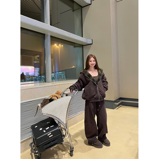 女冬阔腿裤 双面穿连帽加绒卫衣套装 两件套 4折福利 NanaByNana