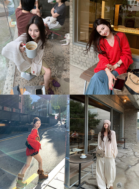 NanaByNana【里斯本秋季】马海毛毛衣女秋宽松慵懒风v领针织上衣