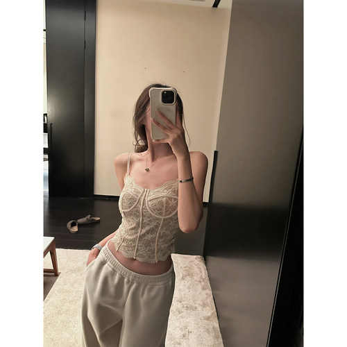 NanaByNana【里约月光】蕾丝带胸垫吊带背心女冬加厚收腰内搭打底