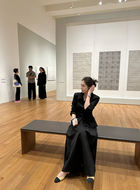 NanaByNana【lady日记】黑色老钱风收腰西装外套女春季百褶半身裙