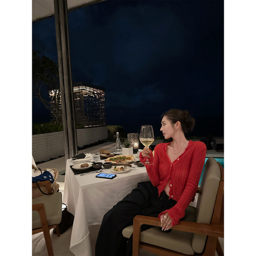 NanaByNana【现货】马海毛羊毛毛衣女春手工钩花边喇叭袖开衫