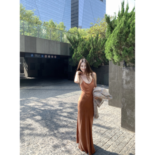 NanaByNana【雾都晚宴】铜氨丝吊带连衣裙女秋季收腰显瘦鱼尾长裙