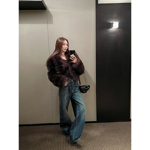 NanaByNana【蓝城叙事】猫须水洗直筒牛仔裤女春秋美式复古阔腿裤