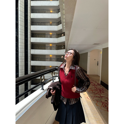 NanaByNana【星河玫瑰】麻花刺绣v领针织衫女秋修身叠穿马甲上衣