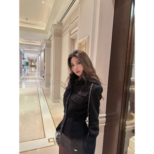 NanaByNana【佩纳街角】两穿拼接高领毛呢外套女冬季收腰显瘦上衣