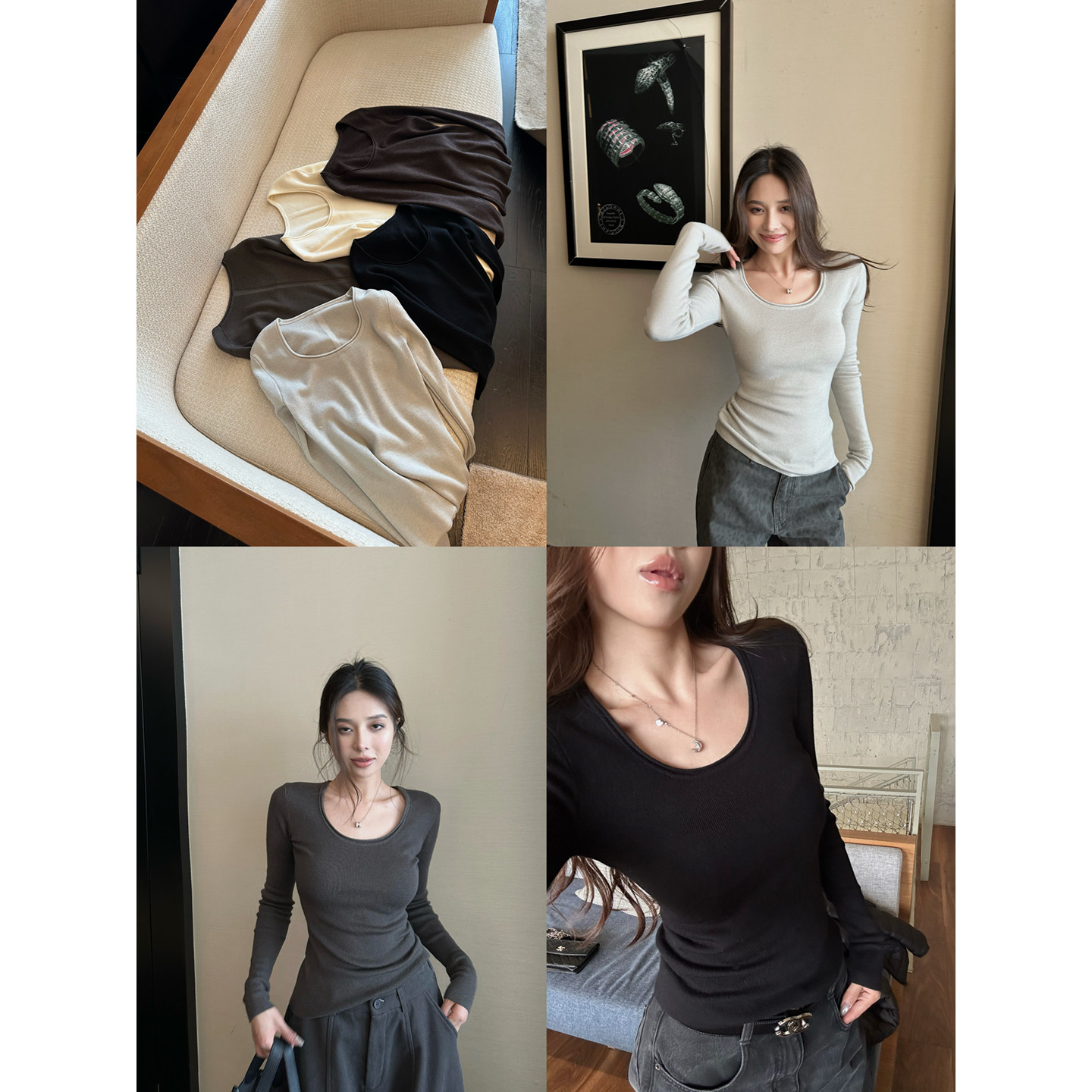 NanaByNana【轻奢舒适】卷边蚕丝羊毛针织衫女冬百搭慵懒打底上衣