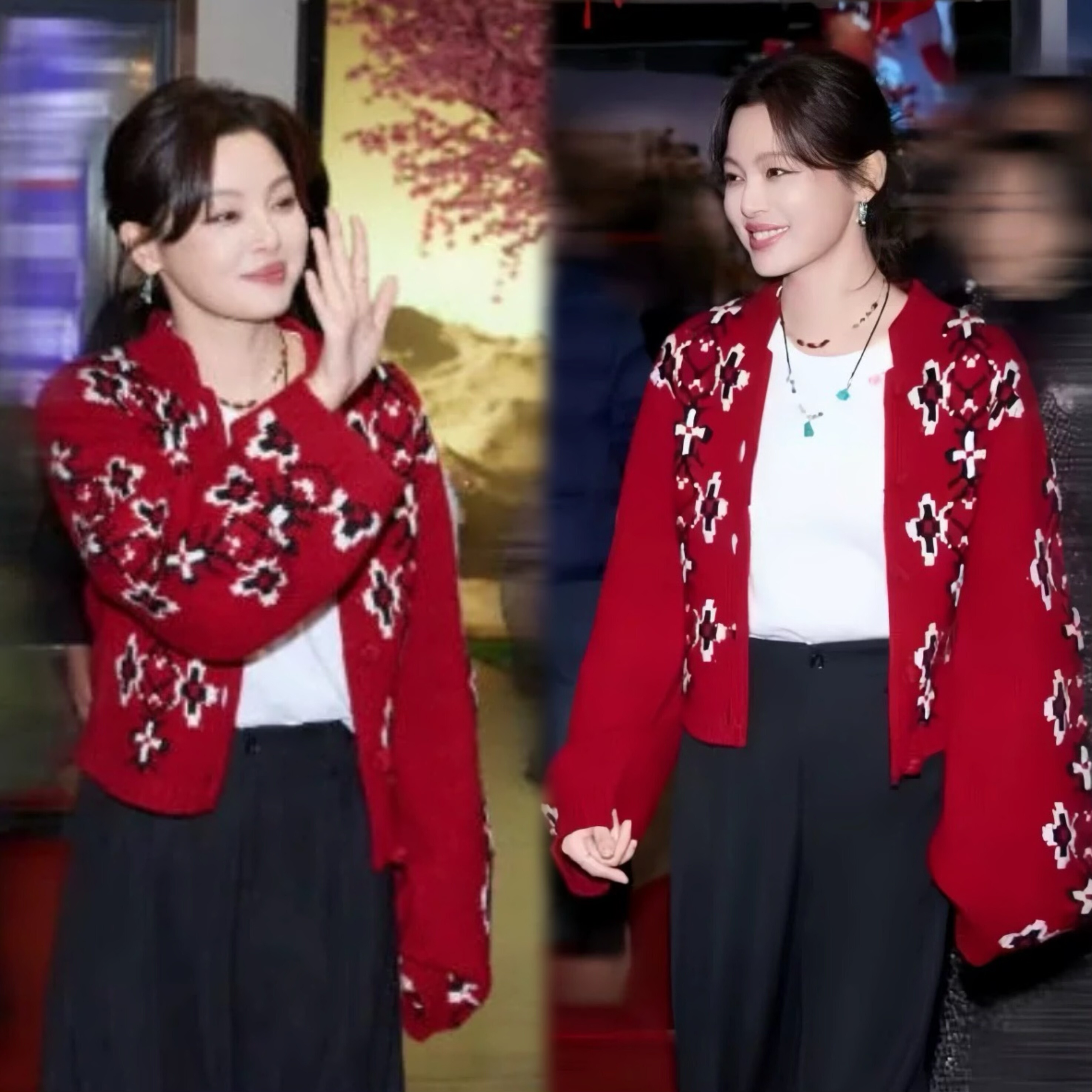 辛芷蕾同款新年红色提花针织开衫女秋冬慵懒风毛衣外套明星上衣服