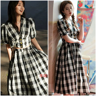 玫瑰的故事刘亦菲黄亦玫同款黑白格子衬衫上衣半身裙套装连衣裙女