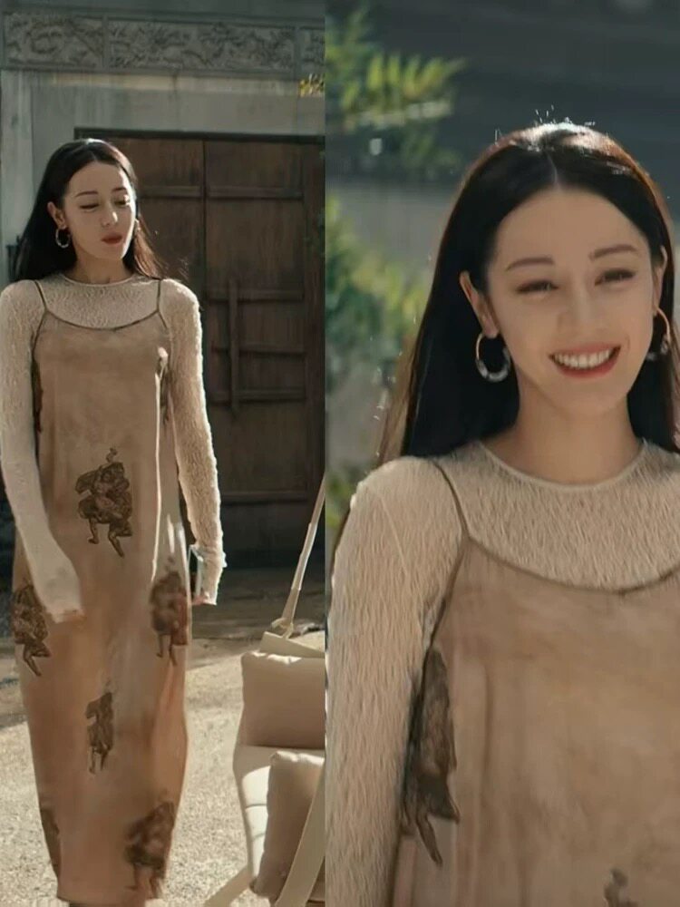 枭起青壤迪丽热巴聂九罗同款复古吊带连衣裙叠穿内搭裙子两件套女