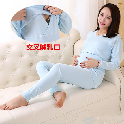 全棉孕妇秋衣秋裤套装纯棉月子服哺乳秋衣托腹秋裤秋冬家居服