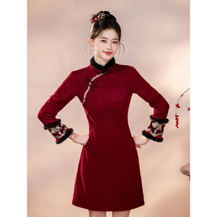 2026新款秋冬季长袖旗袍女新中式加绒加厚小个子年轻款连衣裙绝美
