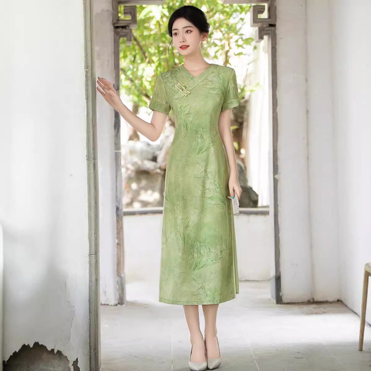 夏季奥黛旗袍女日常可穿素雅茶服