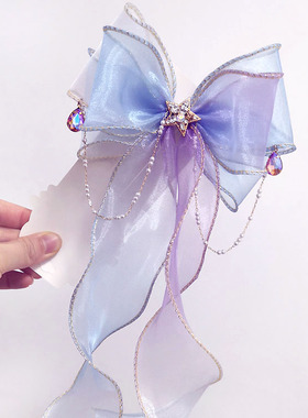 洛丽塔风公主顶夹大蝴蝶结飘带儿童爱沙头饰品网红流苏仙气渐变纱